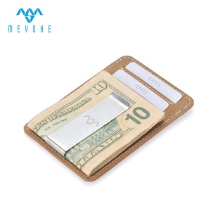 Meyshe fábrica personalizada Crazy Horse cuero genuino RFID bloqueo Delgado antirrobo moda negocios efectivo dinero Clip tarjetero - Product Image 1