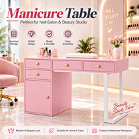 Table de manucure haut de gamme, bureau à ongles fonctionnel, poste de travail moderne pour salon de manucure avec un grand plateau de travail et des tiroirs de rangement pour salon de beauté