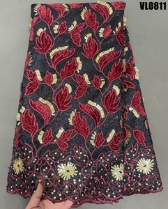 Yüksek Kalite Toptan Kadife Gipür Dantel 5 Yard Afrika Kumaşı Moda ve Lüks Giysiler İçin - Product Image 2