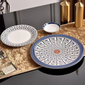 Service de table en céramique de style vintage marocain, assiette bohème, tasse, bol rond en porcelaine pour 6 personnes, pour le petit-déjeuner, pour les hôtels - Product Image 5
