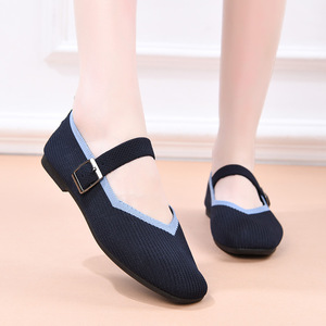 Zapatos Planos de Punto para Mujer, Estilo Mary Jane, Punta Redonda, Zapatos de <span class=keywords><strong>Ballet</strong></span>, Correa Ajustable con Hebilla, Tallas Grandes Incluidas - Product Image 1