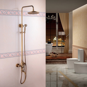 Juego de Ducha Redondo de Estilo Europeo Antiguo, Montado en la Pared, con Cabezal de Ducha de Lluvia y Rociador Superior, Acabado Cepillado, Sin Fuente de Alimentación - Product Image 2