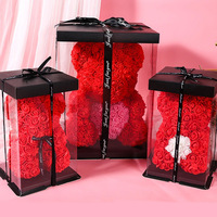 Beruang Mawar Bunga Abadi Buatan Tangan Hadiah Hari Valentine & Ulang Tahun Beruang Busa PE dengan Kotak Hadiah PVC Grosir Perdagangan Luar Negeri Cina
