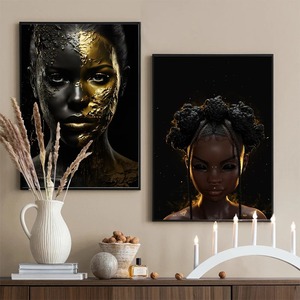 Modern <span class=keywords><strong>Deco</strong></span> Gold Jewelry Wall Art Pictures Black Female Portrait Canvas Poster for Home Decor for Living Room and Bedroom - Product Image 3