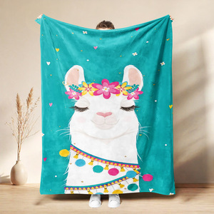 Couverture en flanelle à motif de lama de dessin animé, couverture de sieste respirante et douce pour la peau, pour chambre à coucher, salon, impression personnalisée - Product Image 5
