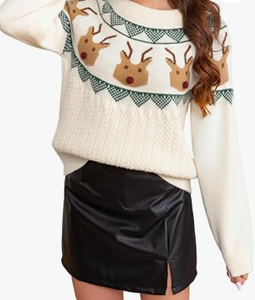 <span class=keywords><strong>Pull</strong></span> de Noël moche pour femme, 100% coton tricoté, couleur crème, motif renne personnalisé, manches longues, pour les fêtes de Noël, fabrication OEM B2B - Product Image 1