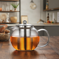 Ensemble de théière en verre 1L pour thé en vrac, compatible cuisinière, avec infuseur amovible en acier inoxydable, écologique et en stock