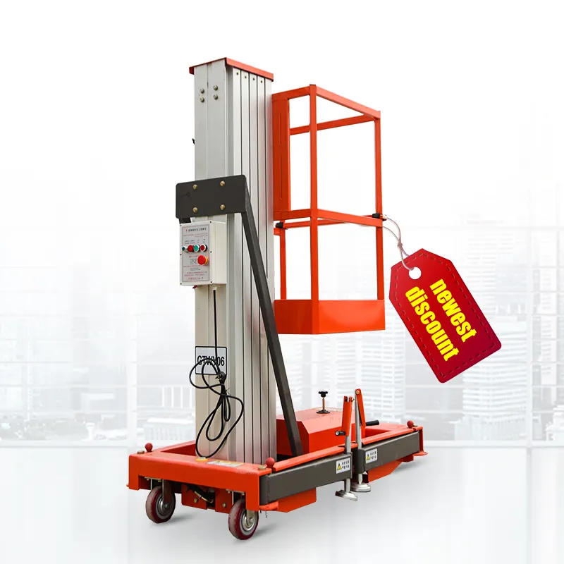 6M-14M Outdoor Enkele Mast Aluminium Mobiele Elektrische Lift Platform Liften Lift Hydraulische Ladder Lift