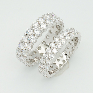 Anillo de banda doble pavé de oro de 14K certificado IGI/GIA con diamante de laboratorio de 3 quilates, eternidad completa, joyería de herencia de claridad VS - Product Image 5
