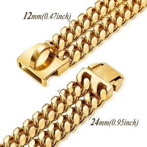 <span class=keywords><strong>Collar</strong></span> cadena de eslabones de acero inoxidable para perro, cadena de eslabones de identificación, oro personalizado, doble personalizado, Miami, 24mm - Product Image 2