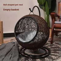 Nouveau Nid pour Chat en Rotin Semi-Enfermé pour Intérieur, Conception Berceau, Capacité 10kg, Idéal Toutes Saisons, avec Bac à Litière Intégré