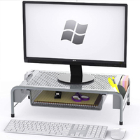 2 écrans moniteur d'ordinateur portable, étagère de rehaussement pour ordinateur, support de rangement et de triage de papeterie de bureau, avec tiroir en maille