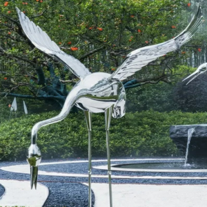 Hochwertige Tiermetalestatue Edelstahl-Kran-Skulptur für Outdoor-Dekoration - Product Image 3