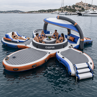 Île flottante gonflable de luxe avec auvent amovible et comptoir de bar pour hôtel de plage, marina et piscine
