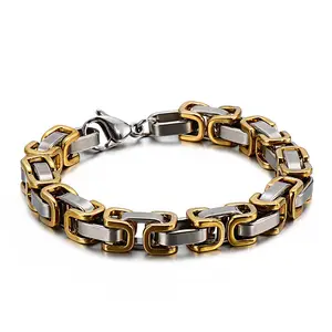 Pulsera de emperador bizantino cuadrado de acero inoxidable de dos tonos chapada en oro y negro, joyería de moda de acero de titanio para hombres de alta calidad