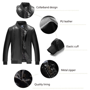 Veste en cuir PU décontractée classique pour hommes, manteau en cuir durable de couleur unie pour le printemps et l'automne - Product Image 6