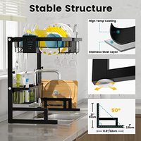 Égouttoir à vaisselle extensible à 2 niveaux en métal pour évier avec porte-ustensiles pour comptoir de cuisine