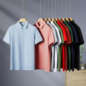 Camisa informal para hombre, manga corta de punto sólido antiarrugas, logotipo personalizado, estilo de Golf frontal, 52.9% algodón, 47.1% poliéster - Product Image 1