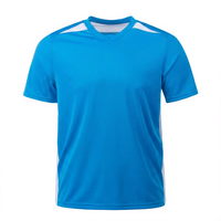 Camiseta de Fútbol Azul para Hombre, Manga Corta, Cuello Redondo, Poliéster que Absorbe la Humedad, Corte Regular, Color Sólido, para Todas las Temporadas