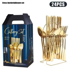 Conjunto de Talheres de Aço Inoxidável Luxuoso e Moderno com 24 Peças, Leve e Durável, para Festas, com Estojo Colorido - Product Image 3