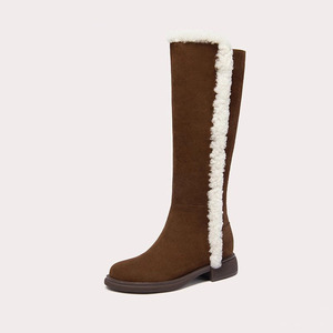 Bottes longues à semelle épaisse pour <span class=keywords><strong>femme</strong></span>, bottes fourrées à l'extérieur, bottes fourrées <span class=keywords><strong>marron</strong></span>, bottes d'hiver mi-mollet antidérapantes, chaussures de neige - Product Image 1