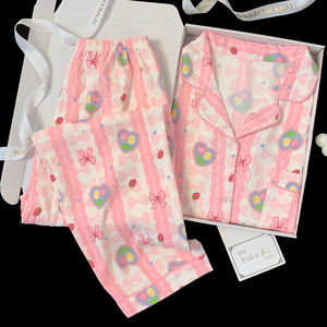 İlkbahar ve sonbahar bulutlar pamuk dışında takılabilir Loungewear çizgili baskılı uzun kollu uzun pantolon rahat pijama - Product Image 3