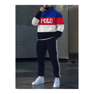 2 أطقم للرجال طقم بدلة صيفية من سروال طويل ومجموعة تي شيرت سادة بأزرار طية صدر - Product Image 1