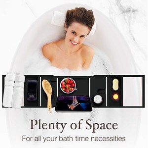 Plateau de baignoire multifonctionnel en bambou, réglable, étanche, extensible, plateau de baignoire pliable en bambou, accessoires - Product Image 6