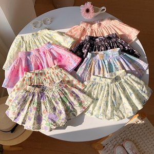 Girls Korean Style Floral Print Cotton Shorts High Waist Breathable Tutu Skirt Pants Summer 2026 Princess Skirt - Product Image 2