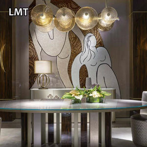 Lampadario Moderno di Design in Vetro Dorato <span class=keywords><strong>per</strong></span> Interni, Plafoniera Rotonda o Rettangolare <span class=keywords><strong>per</strong></span> Cucina, <span class=keywords><strong>Sala</strong></span> da Pranzo e Bar - Product Image 4