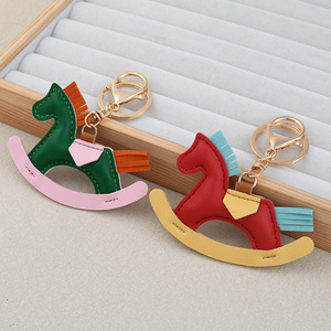 3D Leather pony rocking horse chaveiro bonito animal jóias bolsa acessórios handmade couro Charm bag chaveiro do carro - Product Image 4