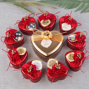 Metal Tinplate Heart Shape Candy Chocolate Tin Box Dragee Container With Ribbon golden pearl Wedding Party Favors Gift Decor