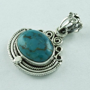 Directo del proveedor de la India, colgante de piedra turquesa de estilo étnico de Plata de Ley 925, dijes finos para mujeres y niños - Product Image 3