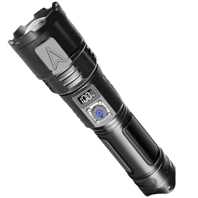 30W LED Tactical Flashlight Super Bright 3300 Lumens USB Charging 5 Modes Zoomable Outdoor Emergency Torch