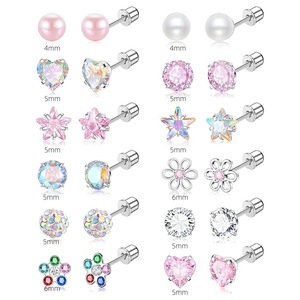Set de 304 Accesorios para Perforaciones, Aretes de Zirconia con Forma de Estrella, Corazón y Flor, <span class=keywords><strong>Plata</strong></span>, Oro 14k, Oro 18k, Acero Inoxidable, Aretes para Bebés - Product Image 1