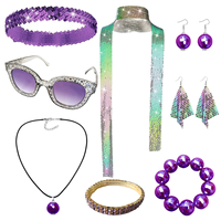Ensemble d'accessoires disco des années 70 : Bandeau à sequins, collier, boucles d'oreilles, écharpe scintillante, bracelet, lunettes de soleil – Costume de fête années 70 (8 pièces)