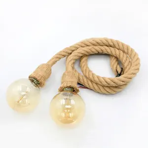 Double Heads Retro Vintage Hemp Rope Pendant Light Hanging Lamps Creative Loft Country Style Ceiling Lamps E27 Edison LED
