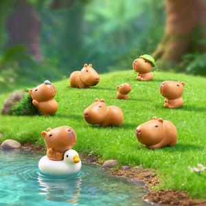 Figurine de Capybara en Résine Mignonne pour Micro-Paysage avec Motif Feuille de Lotus, Ornement Décoratif DIY - Product Image 1