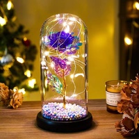 Rosa Artificial de colores azules para mujer, flores de galaxia, Regalo para mamá, Rosa iluminada en cúpula de cristal
