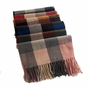 Wholesale Winter Knitted Plaid Check Style Shawls Women Warm Jacquard Tassel Scarves Students Outdoor Cheap Long Scarf