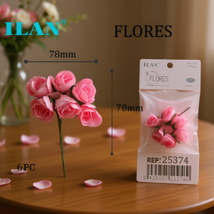 Ilan Flores Rose di Carta Rosa 78mm 6 Pezzi per Decorazione - Product Image 3