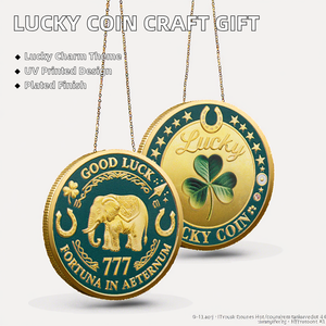 Pièces commémoratives personnalisables en métal, imprimées UV, motif trèfle et éléphant, collection Lucky Fortuna Aeternum - Product Image 2