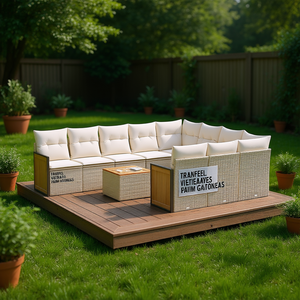 Ensemble de canapés de jardin en rotin 6 places, mobilier d'extérieur résistant aux intempéries, design contemporain, structure en teck - Product Image 3