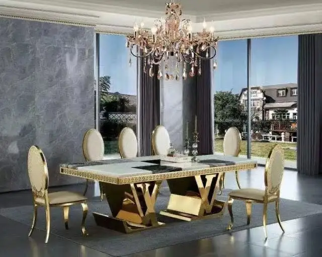 Juego de sala de estar de Metal moderno, 1 mesa, 8 sillas, decoración para sala de estar