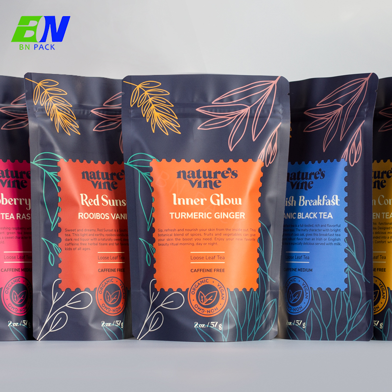 Plastic Tea Packaging Stand Up Pouch With Standard Size Multiple Colors For Tea
