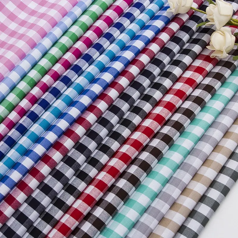 In stock 50 court Wholesale good quality Y/D shirting fabric woven TC poly cotton plaid yarn dyed check stock fabric