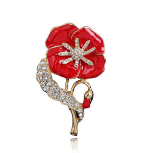 Broche en cristal de fleur de pavot de la <span class=keywords><strong>reine</strong></span> britannique, épingles de mode, émail rouge, cadeau du jour du souvenir britannique - Product Image 3