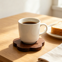 Sous-verre en bois écologique au design classique en forme de fleur, mignon et durable pour tasses à café et à thé