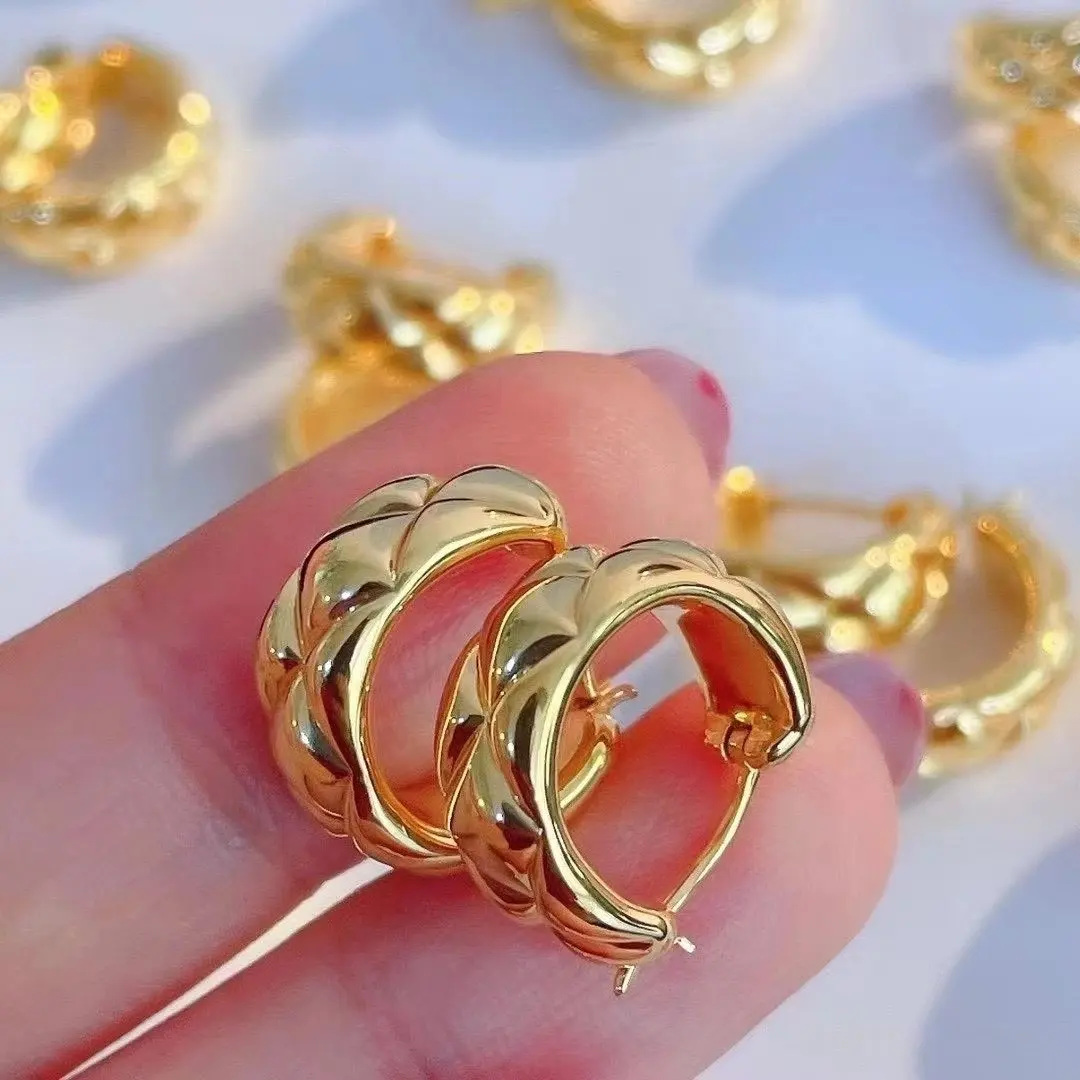 Luxury Fashion Pure Real 18K Gold Earrings Jewelry Women Ladies Female Bridal Engagement Wedding Earrings
