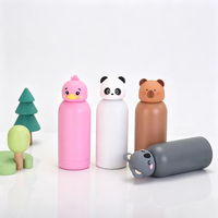 Botol Air Termos Stainless Steel Dinding Ganda Anti Bocor Bebas BPA dengan Tutup Motif Hewan Lucu, Cangkir Karakter Kawaii untuk Anak dan Dewasa